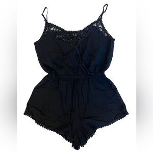 Ambiance Black Lace Trim Romper, Size S
